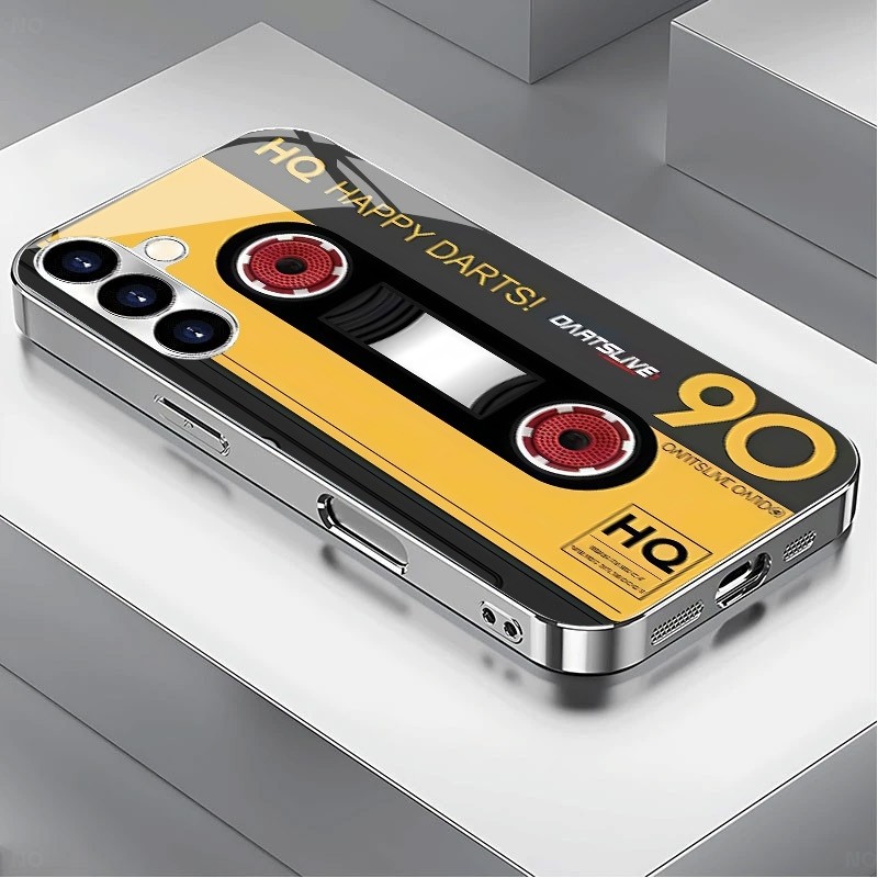 Retro cassette เทป 09 หรูหราชุบกรอบแก้วเคสโทรศัพท์สําหรับ Samsung Galaxy S22 S23 S24 S25 Ultra A22 A