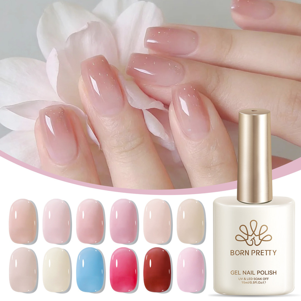 BORN PRETTY 15ml ฤดูใบไม้ผลิสี Jelly Gel ยาทาเล็บ Vernis กึ่งถาวรโปร่งใสสีขาว Nude Nail Art เล็บ Soak Off UV เจล 52 สี