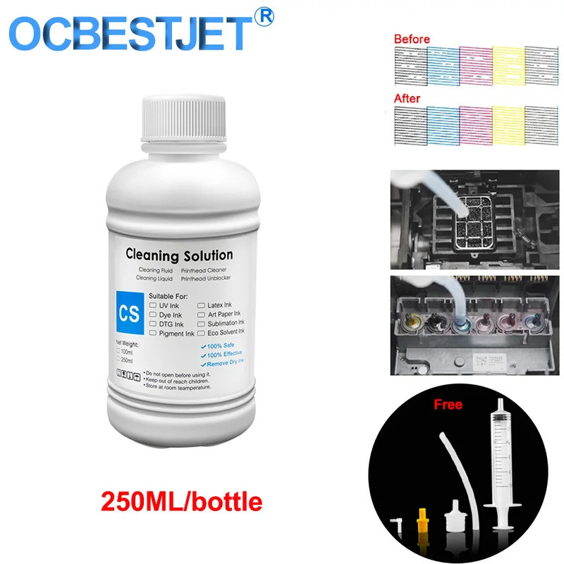 250ML ทําความสะอาดชุดของเหลวสําหรับ Epson HP Canon Brother Inkjet Printer น้ํายาทําความสะอาดสําหรับ 