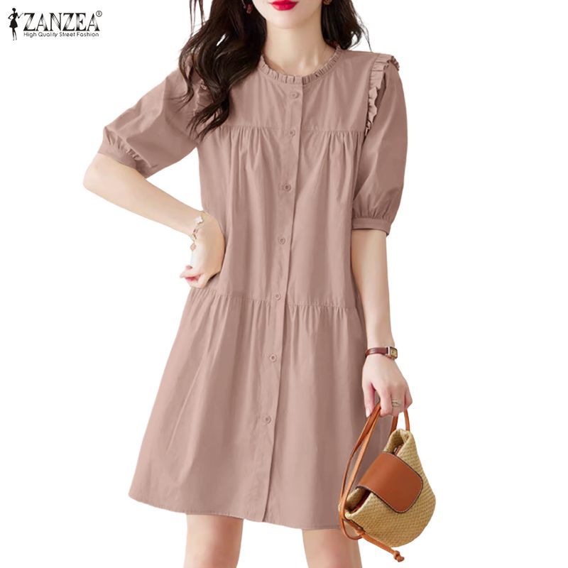 ZANZEA ชุดเดรสคอกลม สไตล์เกาหลี สำหรับวันหยุด — صورة 4