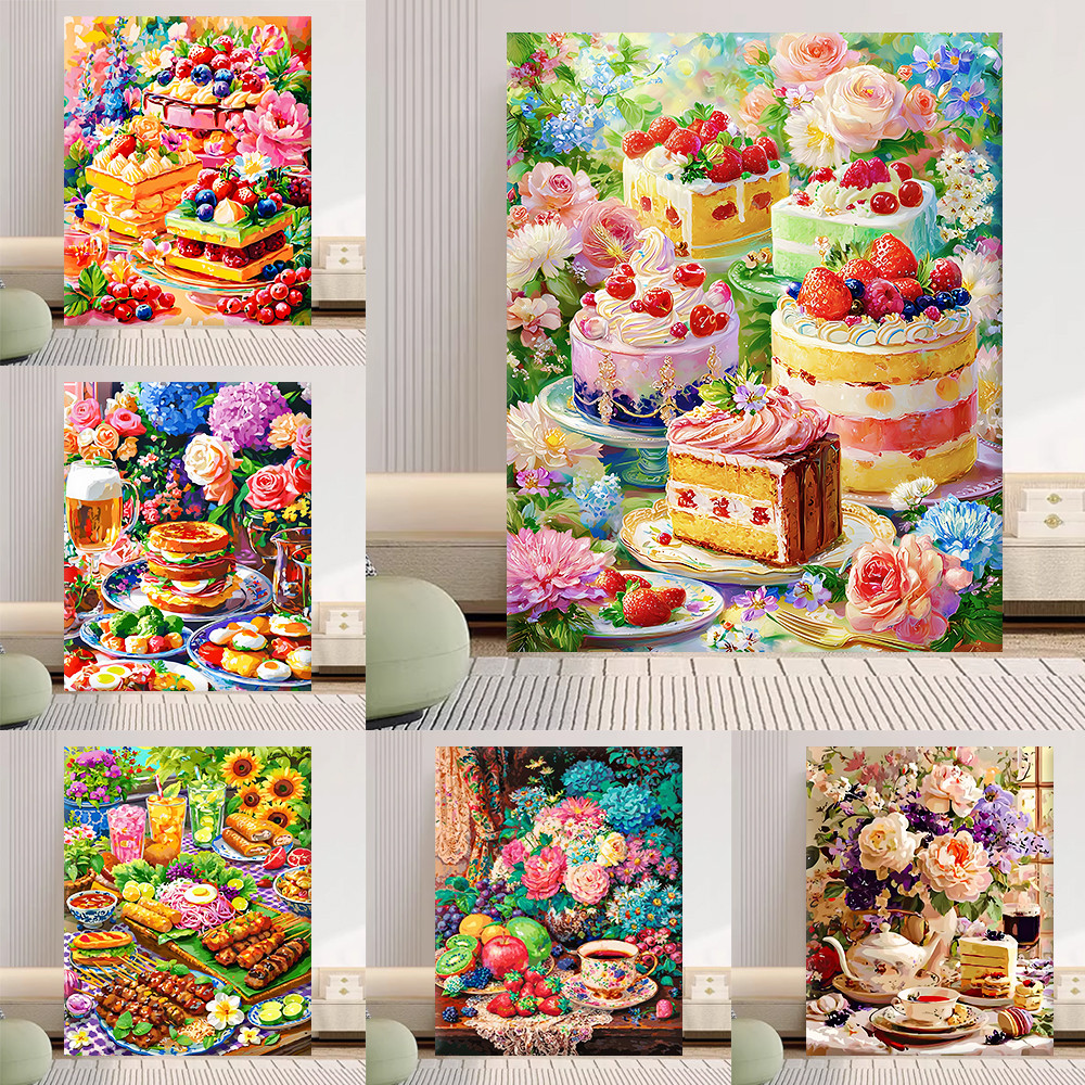 ขนมหวานและเครื่องดื่ม / ระบายสีตามตัวเลข / ศิลปะผนัง / ภาพวาดผ้าใบ / ตกแต่งห้องนั่งเล่น / ตกแต่งบ้าน / วอลล์เปเปอร์