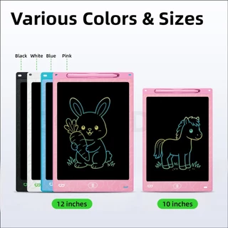GOOJODOQ 10/12 lnch แผ่นเขียนด้วยลายมือสี แบบพกพาและน้ําหนักเบา LCD Doodle Board 1s One-Click Erase