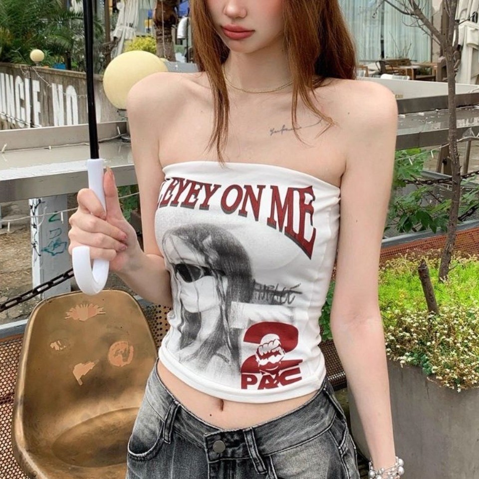 ฤดูร้อนสไตล์ใหม่ Pure Desire เซ็กซี่พิมพ์ด้านบนพร้อมแถบกันลื่นแอปริคอทสไตล์รวมพร้อมแผ่นรองหน้าอก All