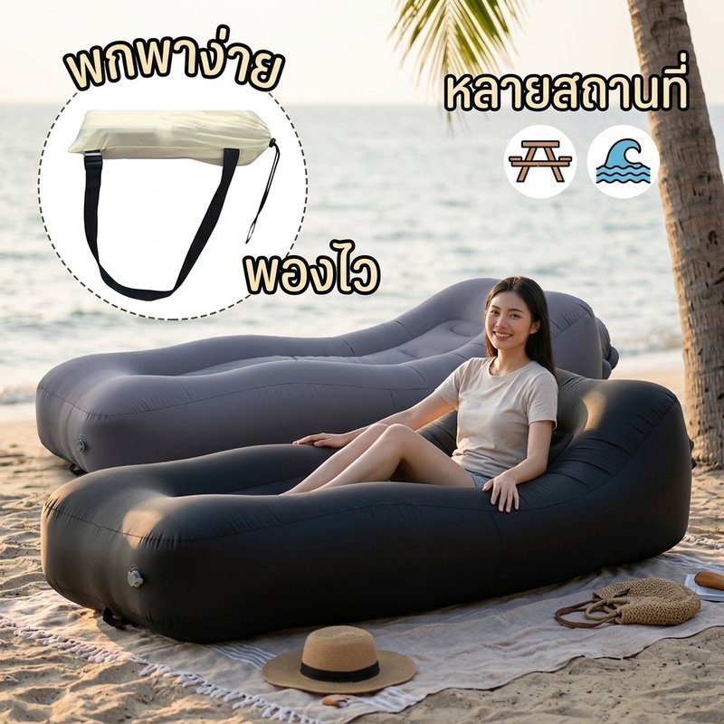 เตียงลม ที่นอนลม พกพาได้ พวง่าย ไม่หนัก สบายที่นอน สำหรับตั้งแคมป์ หาดทราย หอพัก แขก ไปปิ้ง กลางแจ้ง