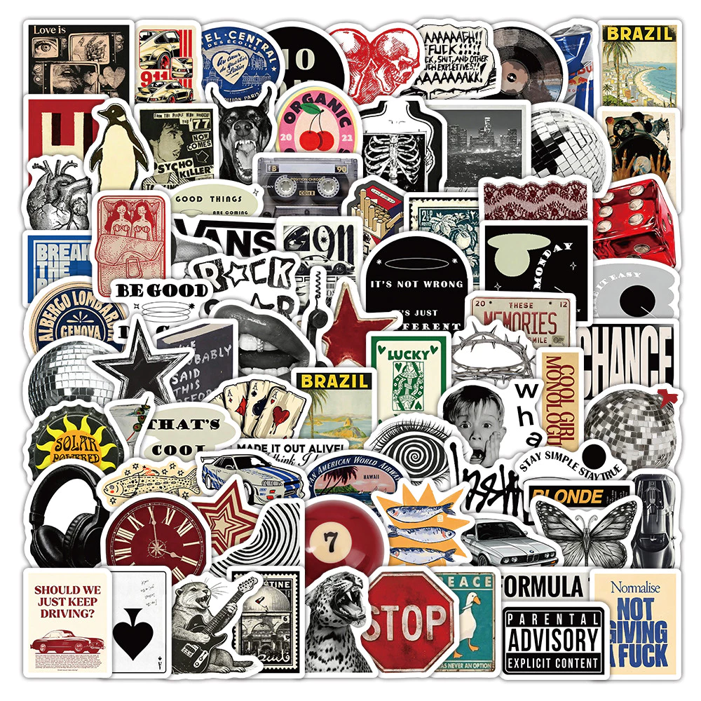 สติ๊กเกอร์วินเทจอเมริกัน 103 แผ่น,สติ๊กเกอร์ตกแต่งสุนทรียศาสตร์ย้อนยุคสําหรับเคสโทรศัพท์แล็ปท็อปวารสาร