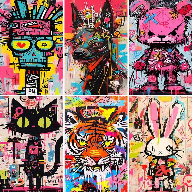 9WKN Street Graffiti ภาพวาดตกแต่งบ้านการ์ตูน Graffiti Street Art สไตล์ผ้าใบภาพวาด wall Art โปสเตอร์ส