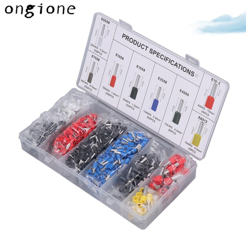 ONGIONE 1200 ชิ้น Cold Pressed Terminals, 8 ขนาด 22 AWG ถึง 8 AWG Wire Ferrule Terminal Kit, ทองแดงแ
