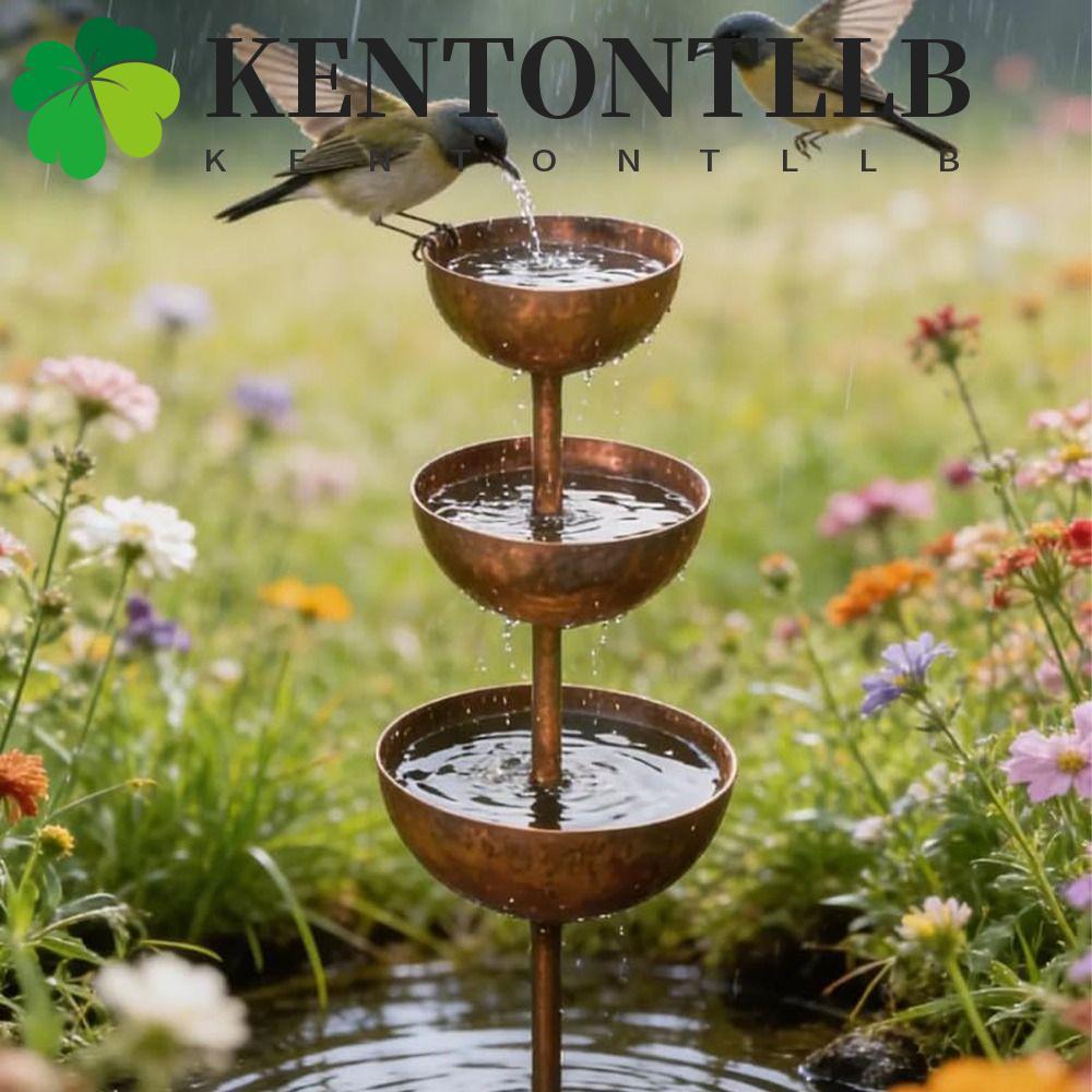 KENTONTLLB อาบน้ํานกโลหะ, ชาม 3 ชั้น Vintage Iron Bird Water Dispenser, อุปกรณ์ให้อาหารตกแต่งสวน Stake Rusted Garden Rain Catcher สวนกลางแจ้ง