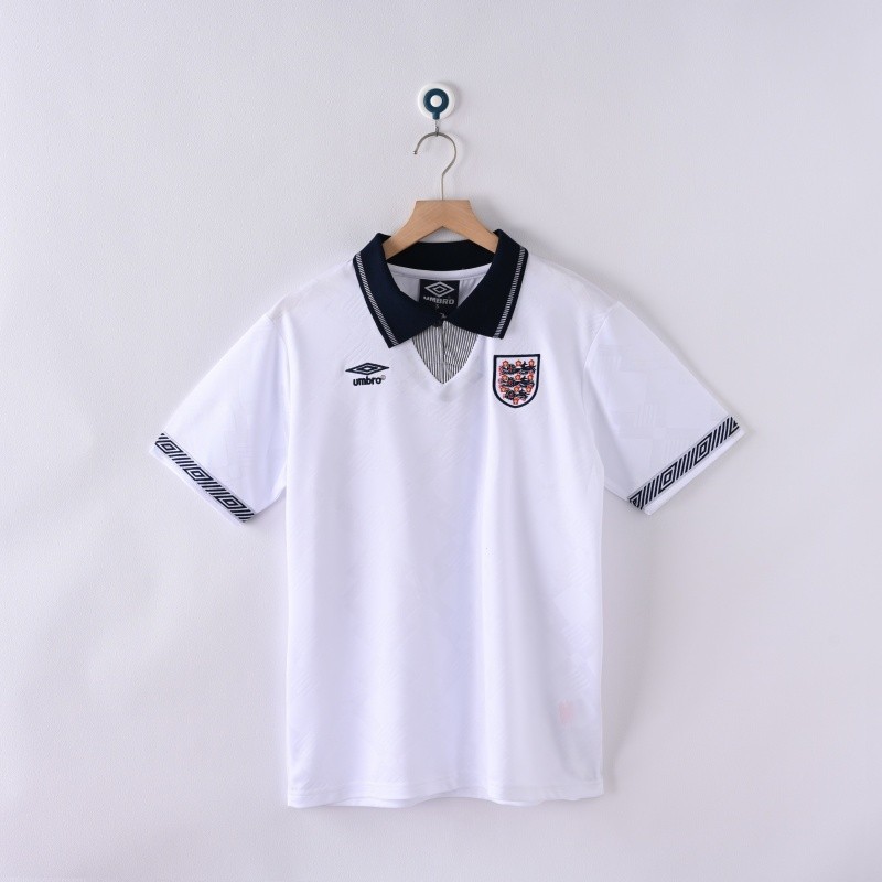 1990 England Home Retro Edition Football Jersey เสื้อยืดแขนสั้นผู้ชาย