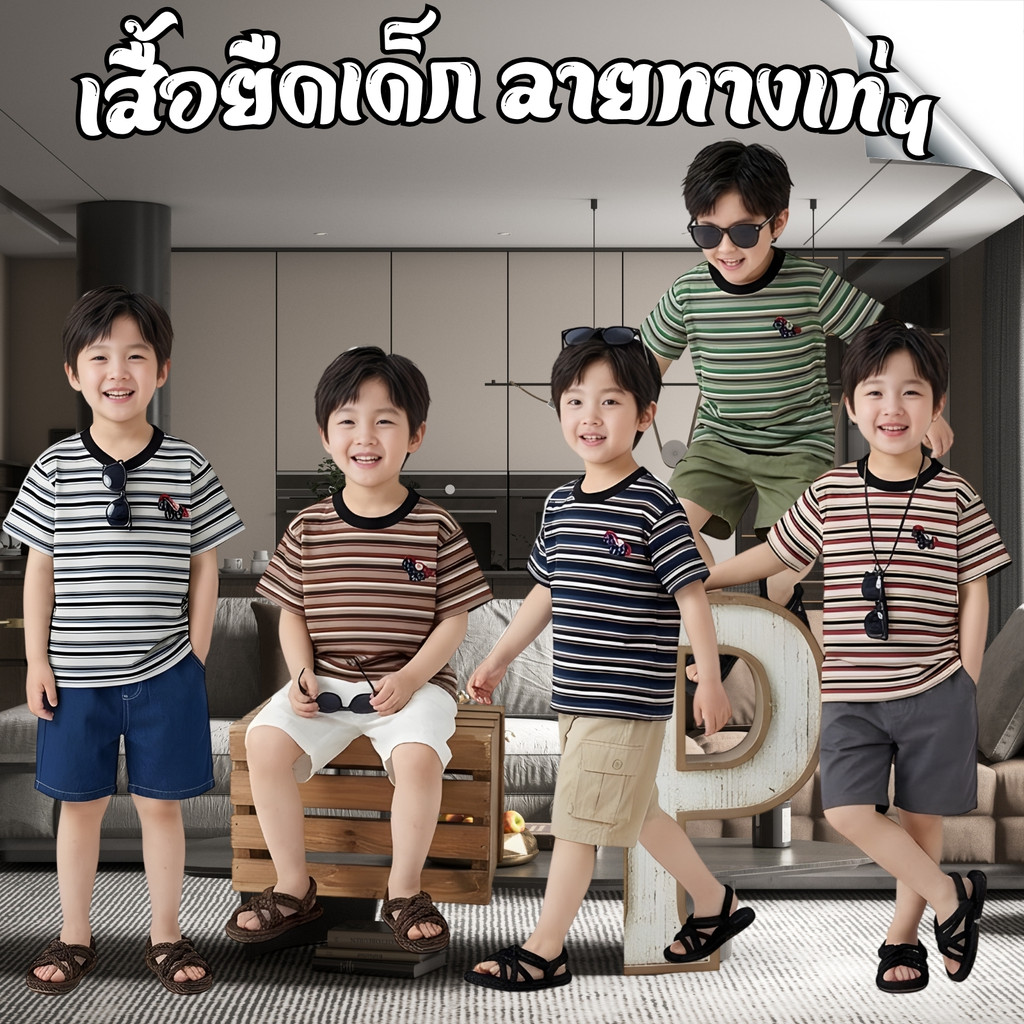 Dolemi Baby เสื้อยืดเด็กลายทาง สุดเท่ มีให้เลือกถึง 6 เฉดสี ตั้งแต่โทนสว่างอย่าง สไตล์มินิมอล เรียบง่าย แต่มีลูกเล่น