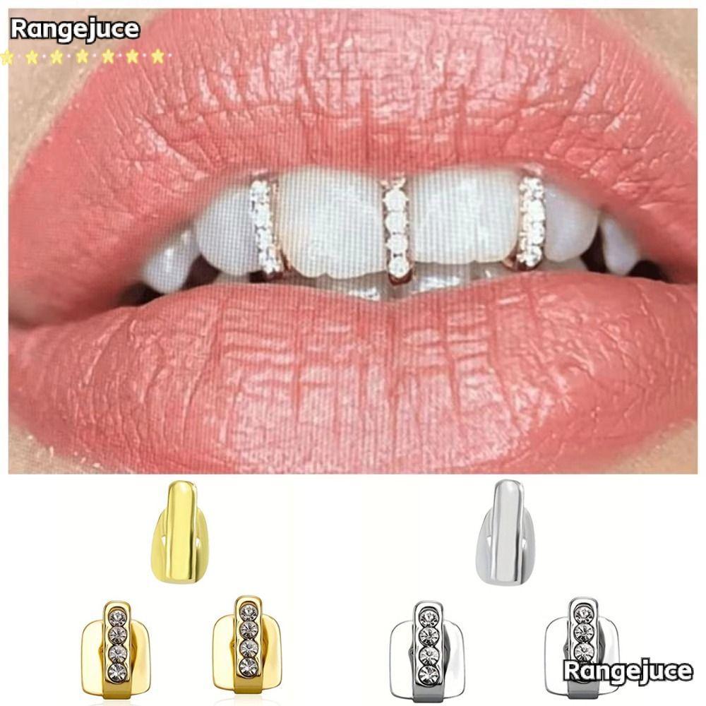RANGEJUCE 3 ชิ้น Hip Hop ฟัน Grillz, Rhinestone เงา Grillz, หมวกฟันกลวงคอสเพลย์ปาร์ตี้