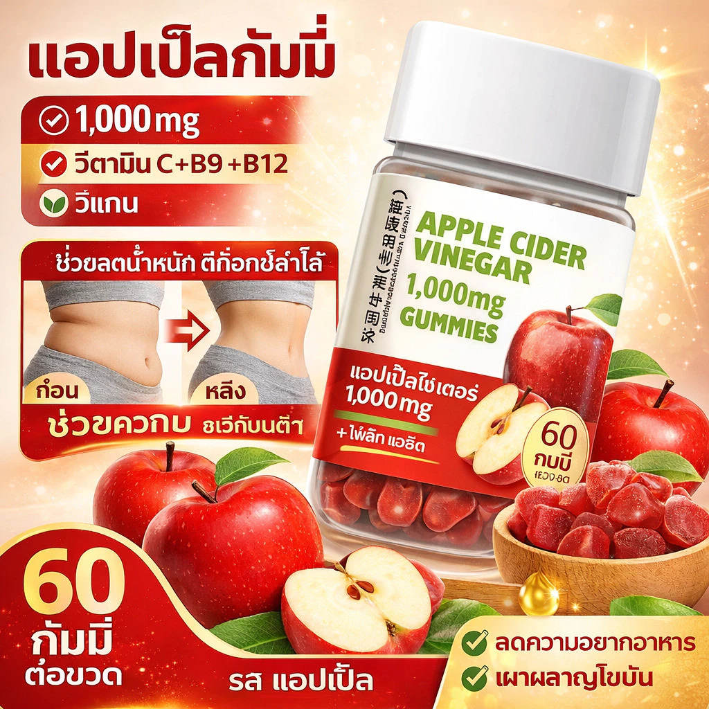 💕ราคาดีที่สุด💕ลูกอมรสแอปเปิ้ลไซเดอร์เวเนการ์ ช่วยบรรเทาอาการท้องผูก กระตุ้นการขับถ่าย และช่วยเผาผลาญไขมัน ลูกอมกัมมี่ป้องกันแคลอรี
