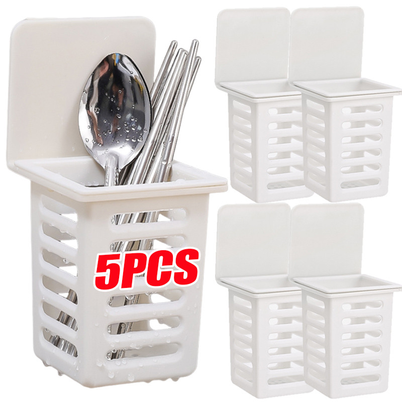 1/3/5 ชิ้นแขวนผนังท่อระบายน้ําชั้นวางภาชนะ-Self-Adhesive No-Drilling Kitchen Organizer สําหรับตะเกียบช้อนส้อม