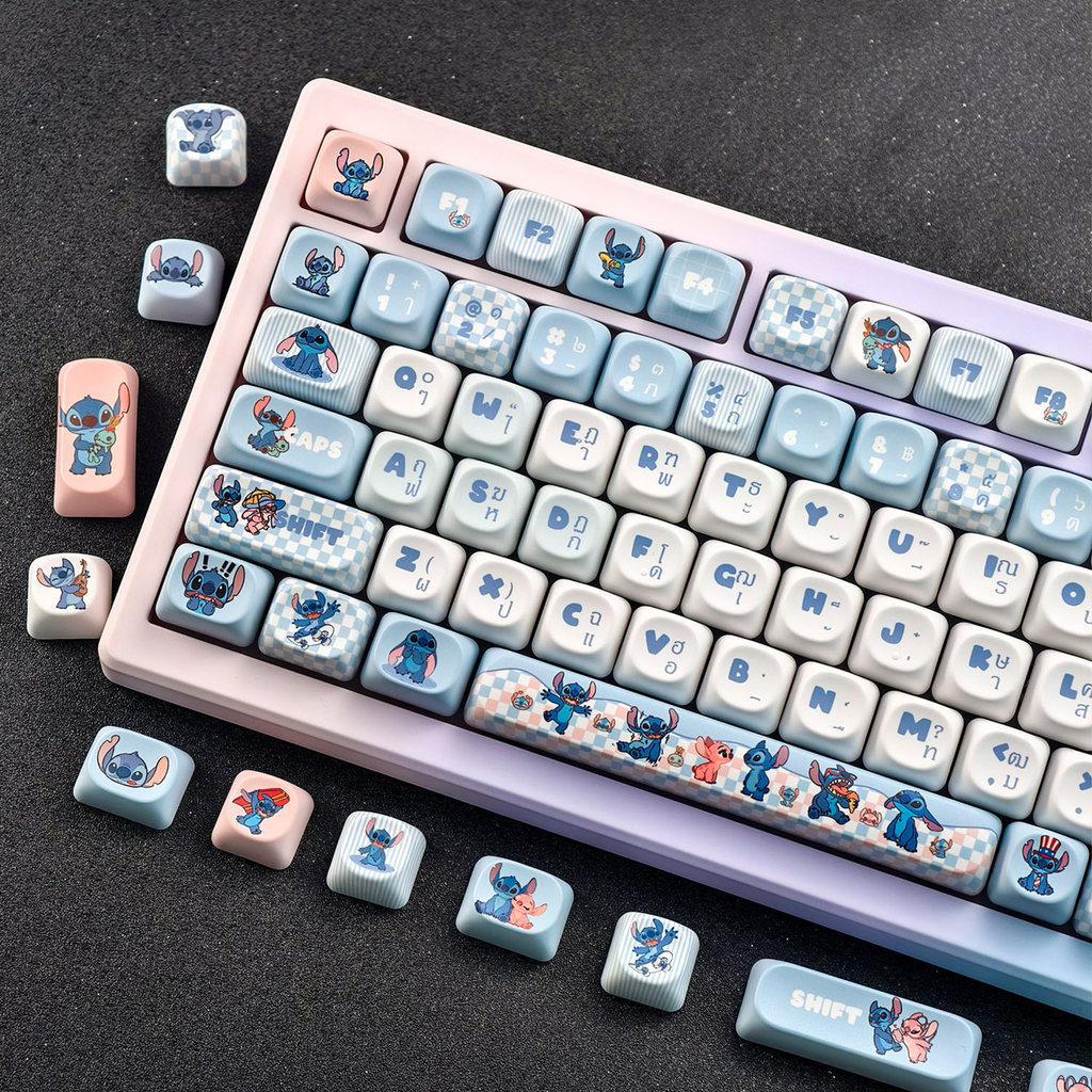 Thai KeycapMAIMOOO Stitch Keycap MOA Profile 120 คีย์ PBT Dye Sublimation Aula F75 F99 Ajazz AK820 น