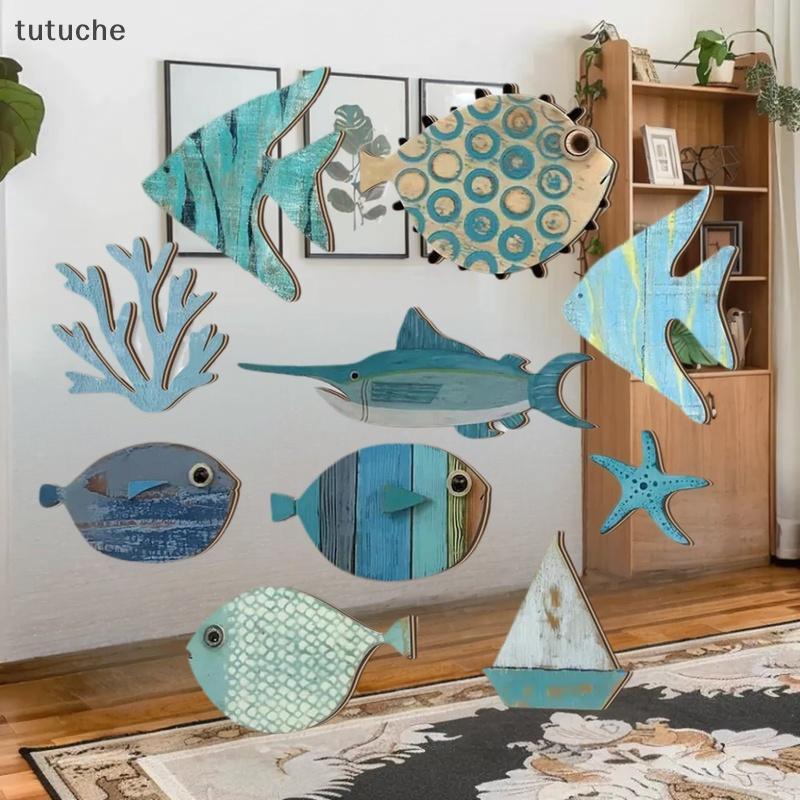 Tutu 10 ชิ้น/เซ็ตปลา Wall Decor ไม้ปลาแขวน Beach Theme ห้องน้ํา Art Nautical Coastal Ocean ตกแต่งบ้า