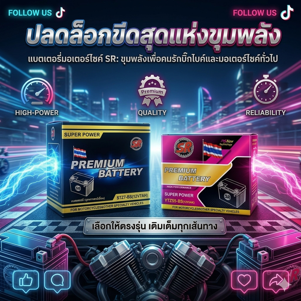 แบตเตอรี่ SR YTZ5S / STZ7-BS (5Ah-7Ah) แบตแห้ง มอก. ใส่ Wave, Click, Scoopy-i, PCX 150/160, ADV, MSX (ไฟแรง สตาร์ทง่าย)