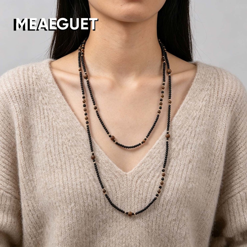 สร้อยคอมากัสติกหินธรรมชาติ Onyx และ Tigers Eye สีดํา สำหรับทุกคน