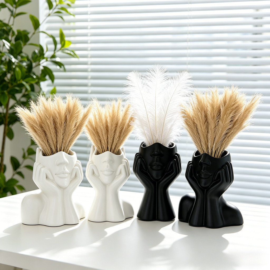 Creative Holding Face Design กระถางดอกไม้ Minimalist สีขาวการจัดดอกไม้คอนเทนเนอร์ตกแต่งบ้าน