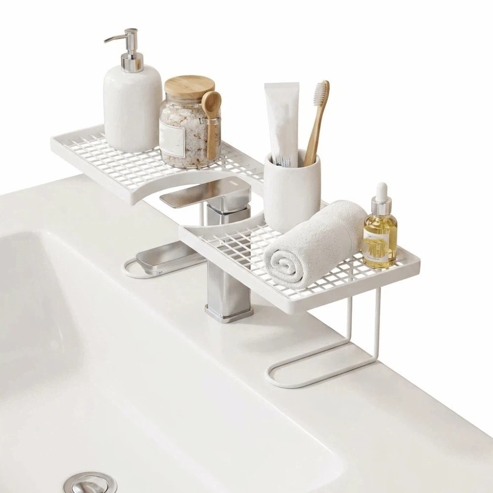 LUNAZAP ชั้นวางจัดเก็บก๊อกน้ํา, ตาข่าย Simple Bathroom Storage Rack, Multi-functional Universal Iron Water Draining ชั้นวางอ่างล้างจาน Washstand ราคา ถูกที่สุด ดีลบีเคเค แกลเลอรีภาพที่ 5