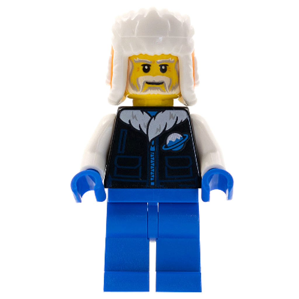 Brick2cube Minifigure - Man, Orange Ushanka Hat, Black Ice Planet Coat, Blue Legs - hol269