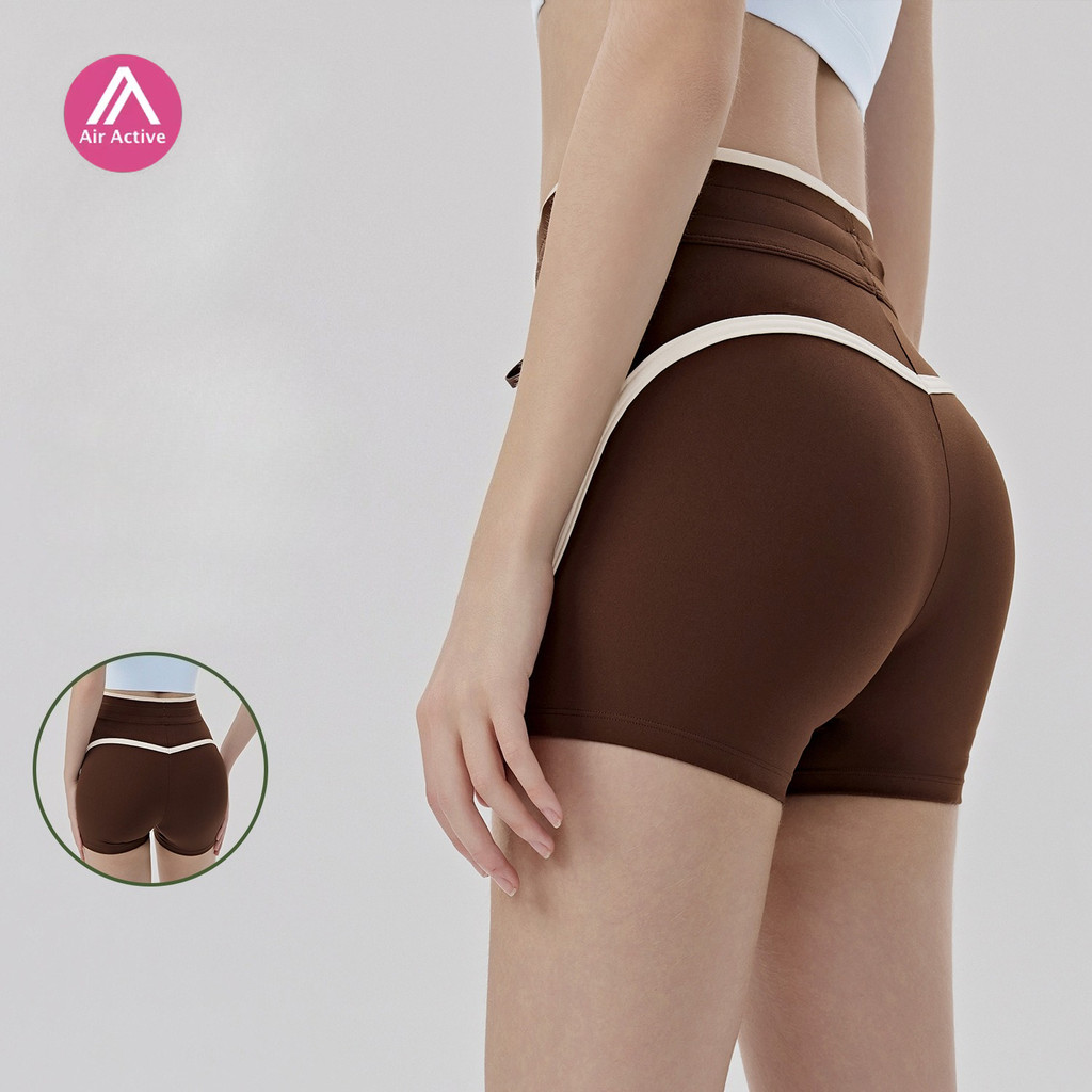AirActive กีฬากางเกงขาสั้นผู้หญิง เอวสูง สีบล็อกเย็น เหมาะสำหรับการวิ่ง โยคะ และสวมใส่ทุกวัน