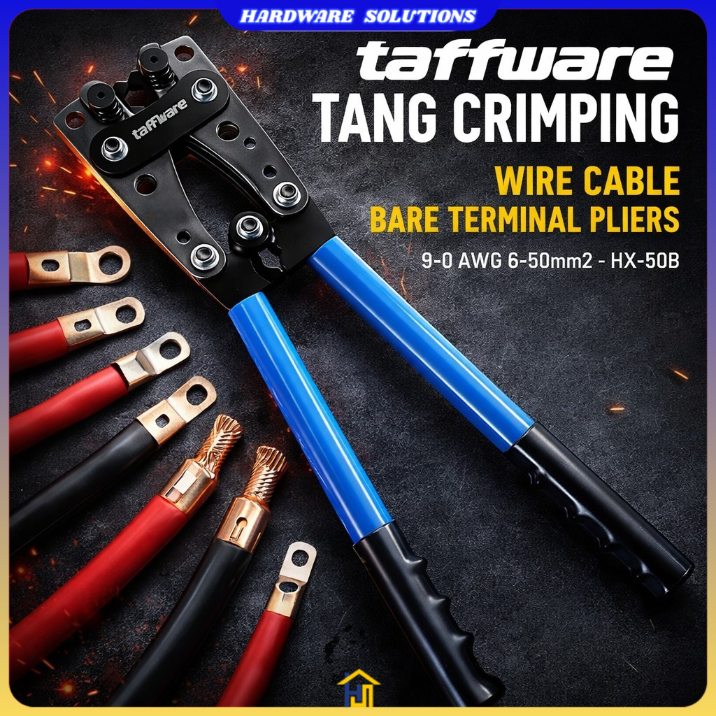 Taffiffware Crimping คีมสายไฟ Bare Terminal คีม 9-0 AWG 6-50mm2 - HX-50B