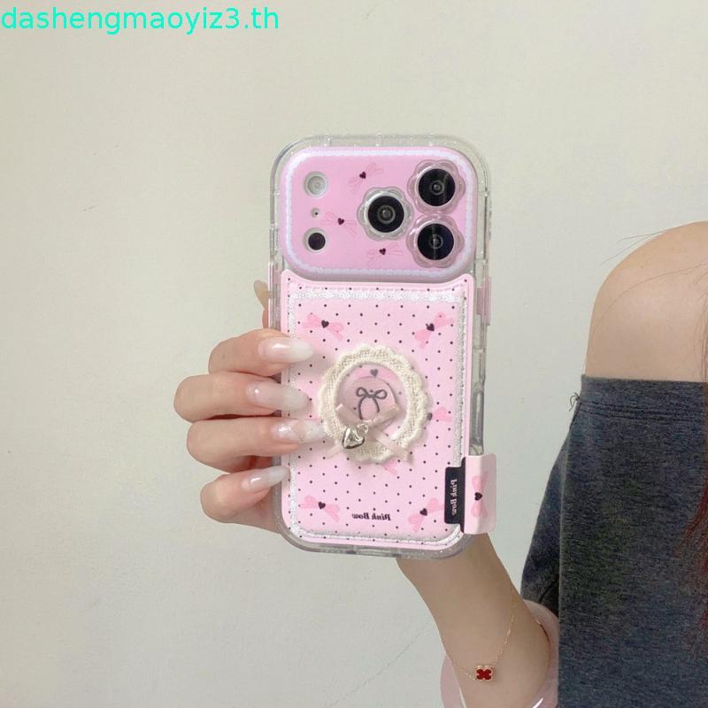 17โปรแม็กซ์ เคสโทรศัพท์หนังลายโบว์สีชมพูน่ารักเข้ากันได้สําหรับ ไอโฟน 16โปรแม็กซ์ 15โปรแม็กซ์ 13 14โ