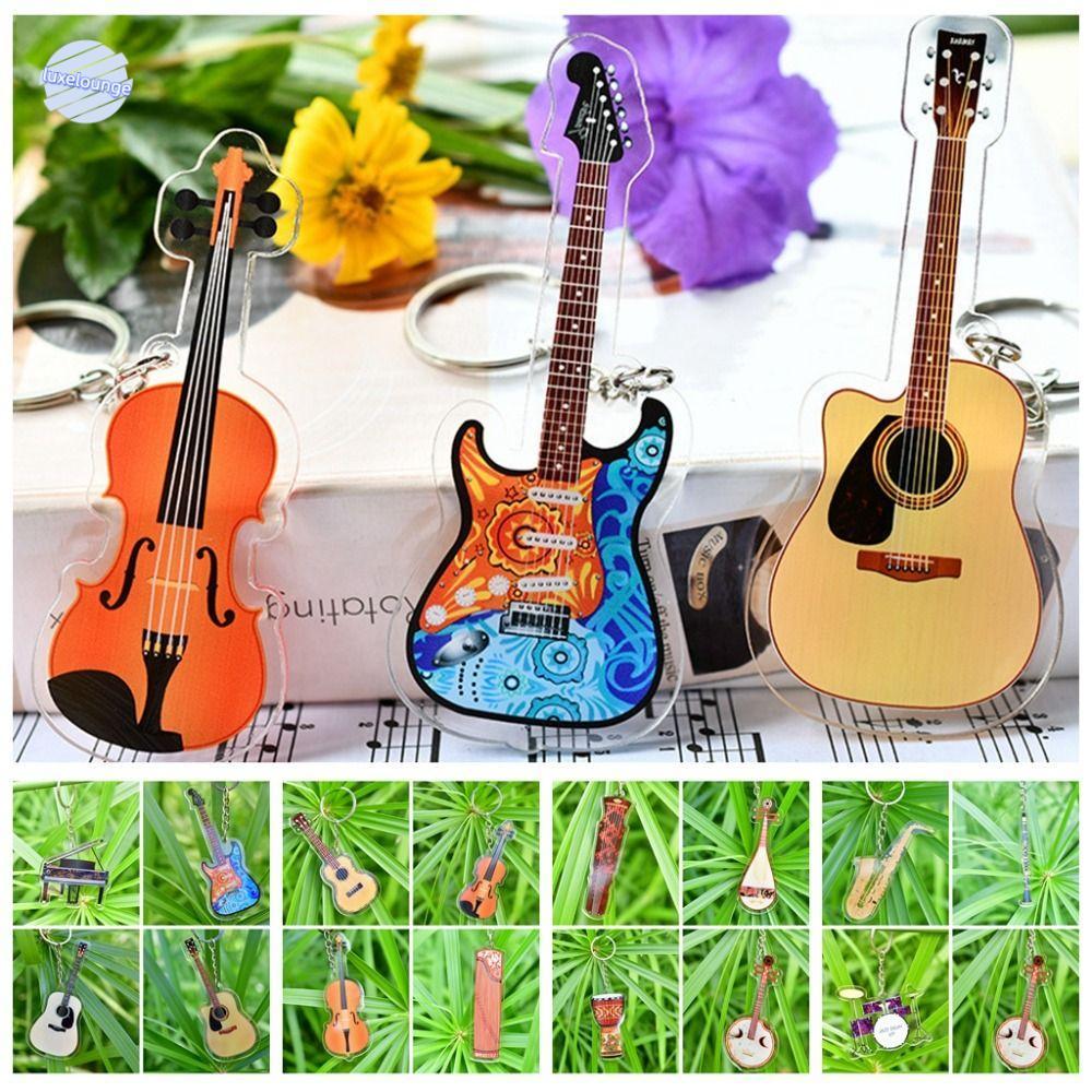 LUXELUNGE กีตาร์พวงกุญแจอะคริลิค, Ukulele VIOLIN กีตาร์จี้, Musician เครื่องประดับ Cello Djembe แซ็ก