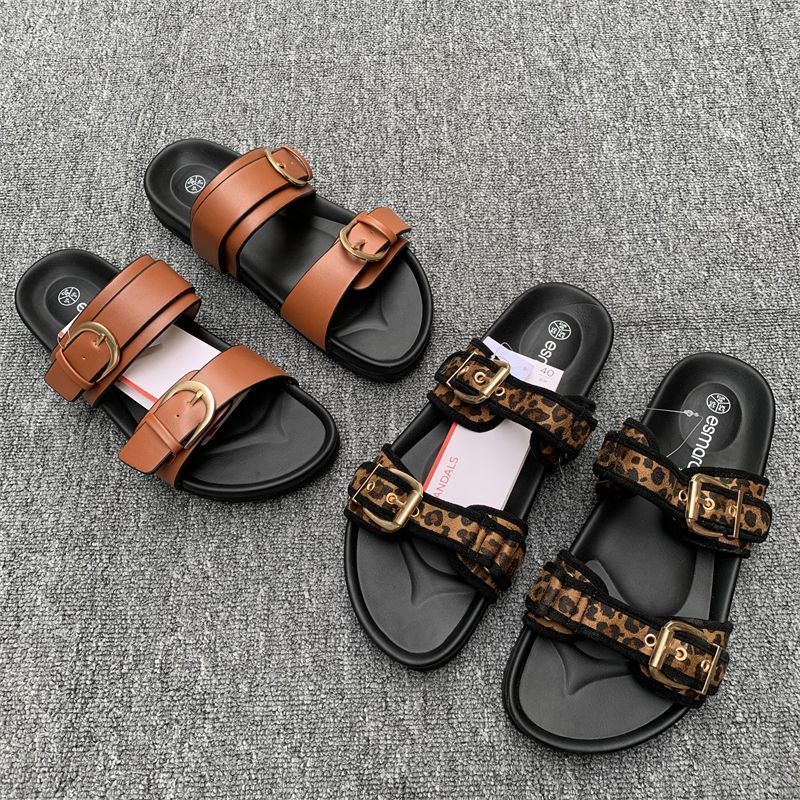 Leopard print buckle flat-soled fashion casual thick-soled shoes