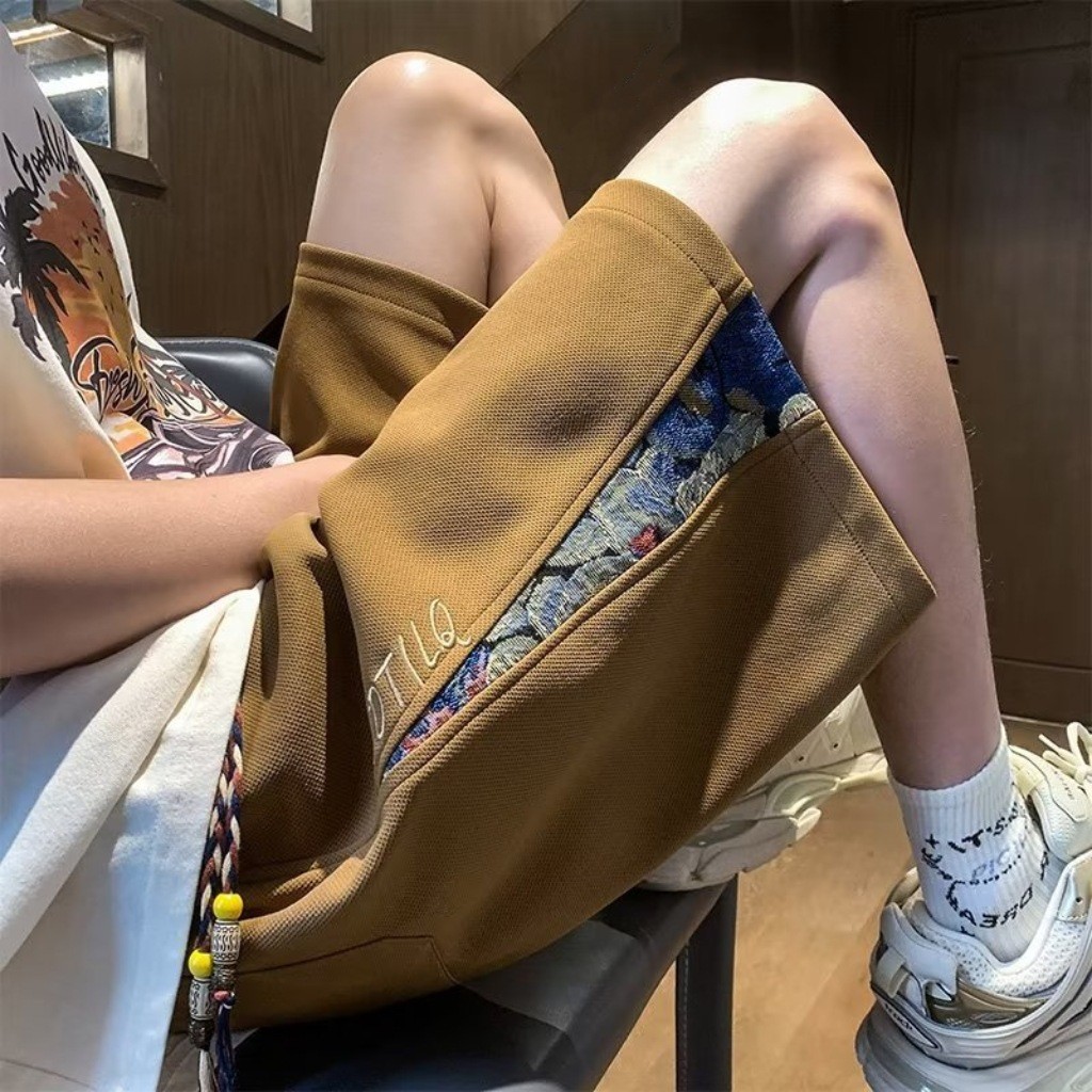 American High Street Basketball Sports Drawstring Shorts Mens Street Wear Waffle Straight Loose Five