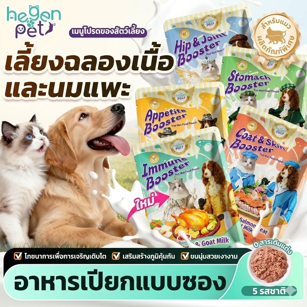 อาหารเปียกสำหรับแมวและสุนัข Hegen Pet Meow สูตรสมดุลทางโภชนาการ ช่วยเสริมสร้างกระเพาะอาหาร กระดูก และข้อต่อ