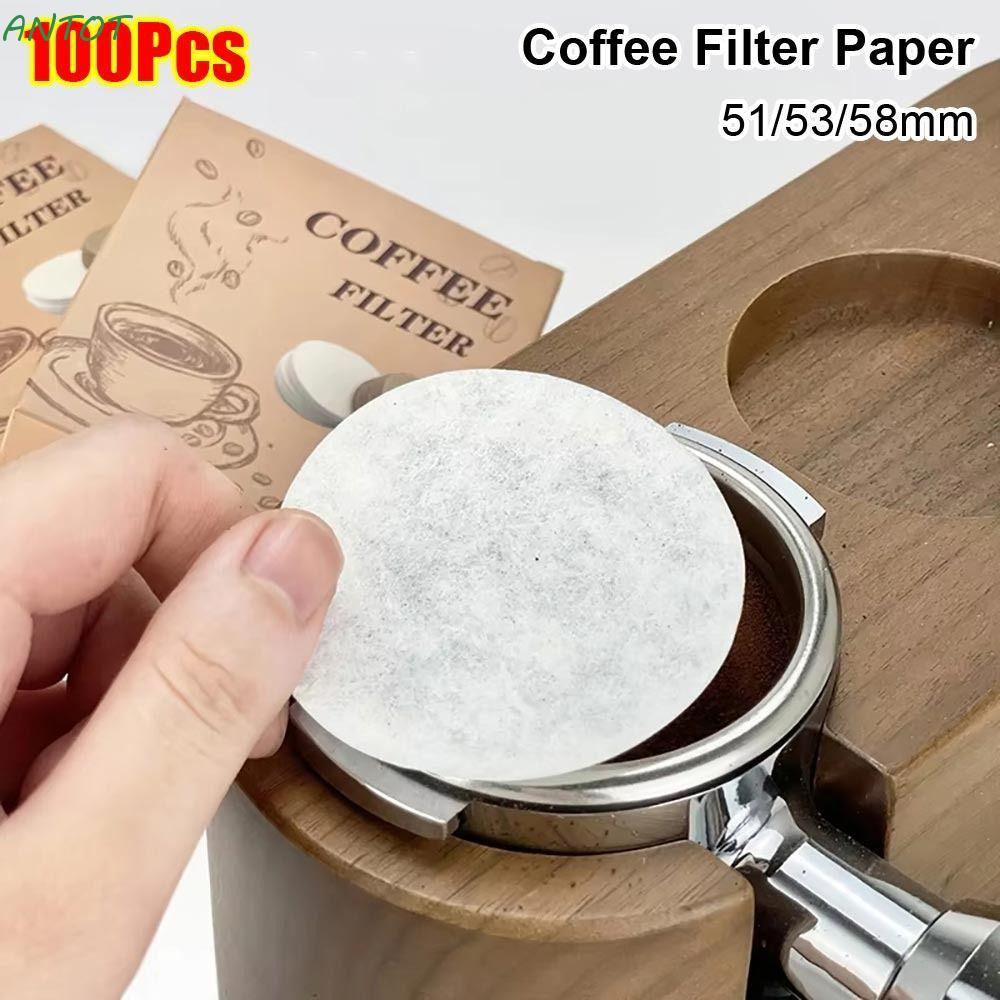 ANTOT 100 ชิ้นกระดาษกรองกาแฟ,ทิ้ง Universal กรองน้ํากระดาษ,รอบ 51/53/58 มิลลิเมตร Espresso Portafilter อุปกรณ์เสริม Barista เครื่องมือ