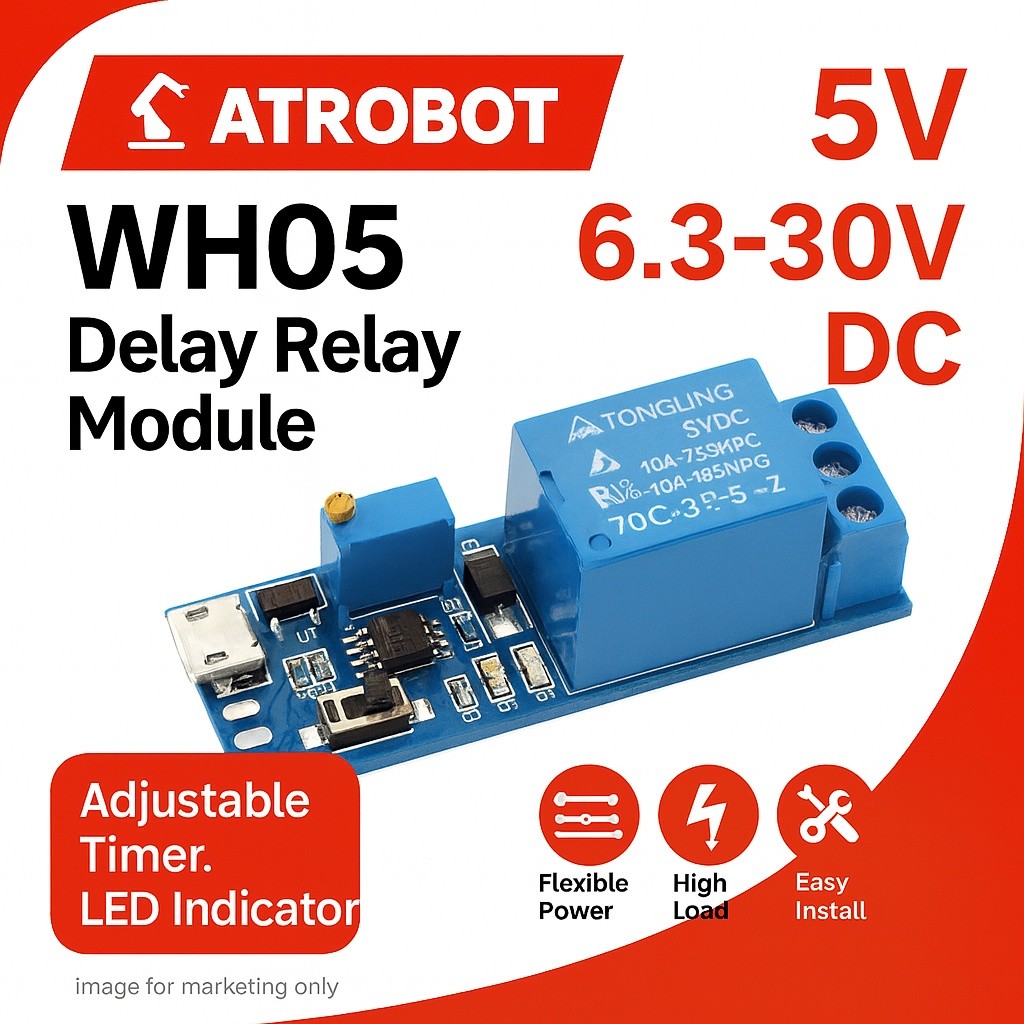 WH05 โมดูล Delay Relay 6.3-30v/Micro USB 5v รองรับ AC 220v 10A DC 30v 10A ปรับเวลา NC NO COM