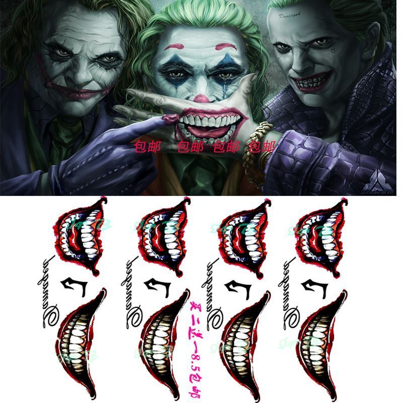 自杀小队哈莉奎茵大嘴巴纹身贴小丑同款防水男女纹身贴纸持久4.20Suicide Squad Harley Quinn Big Mouth Tattoo Sticker, Joker Style Wat
