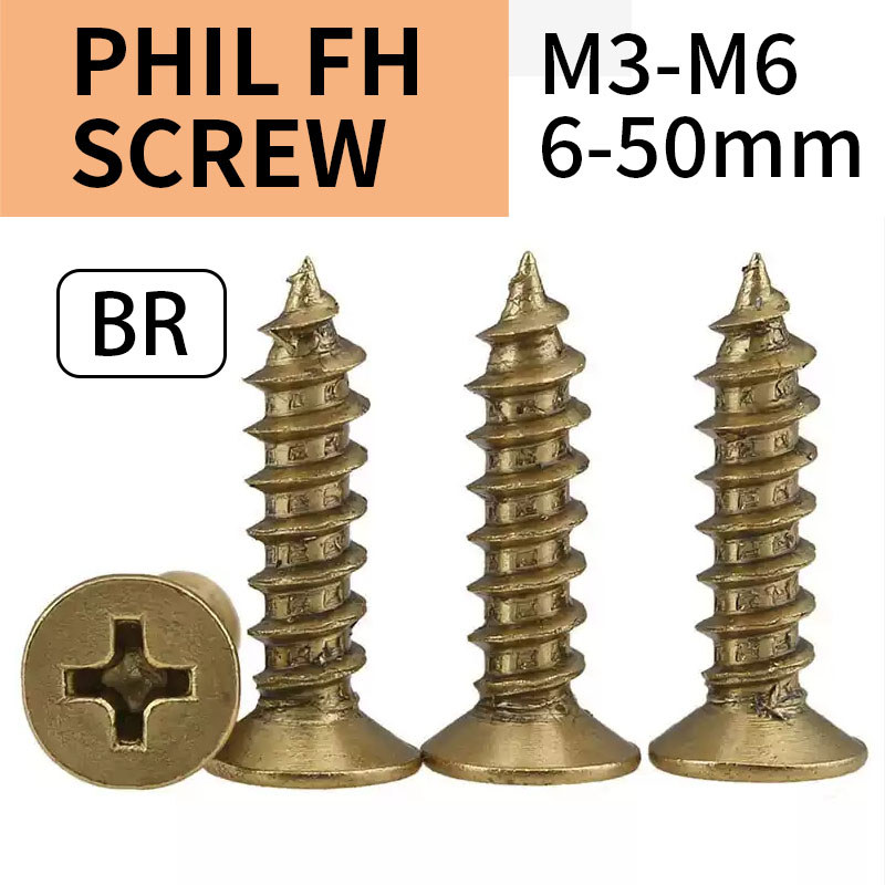 สกรูหัวแบน/หัวจม สกรูแตะตัวเอง [M3M3.5M4M5M6] หัวจมแฉกทองเหลืองแตะตัวเอง