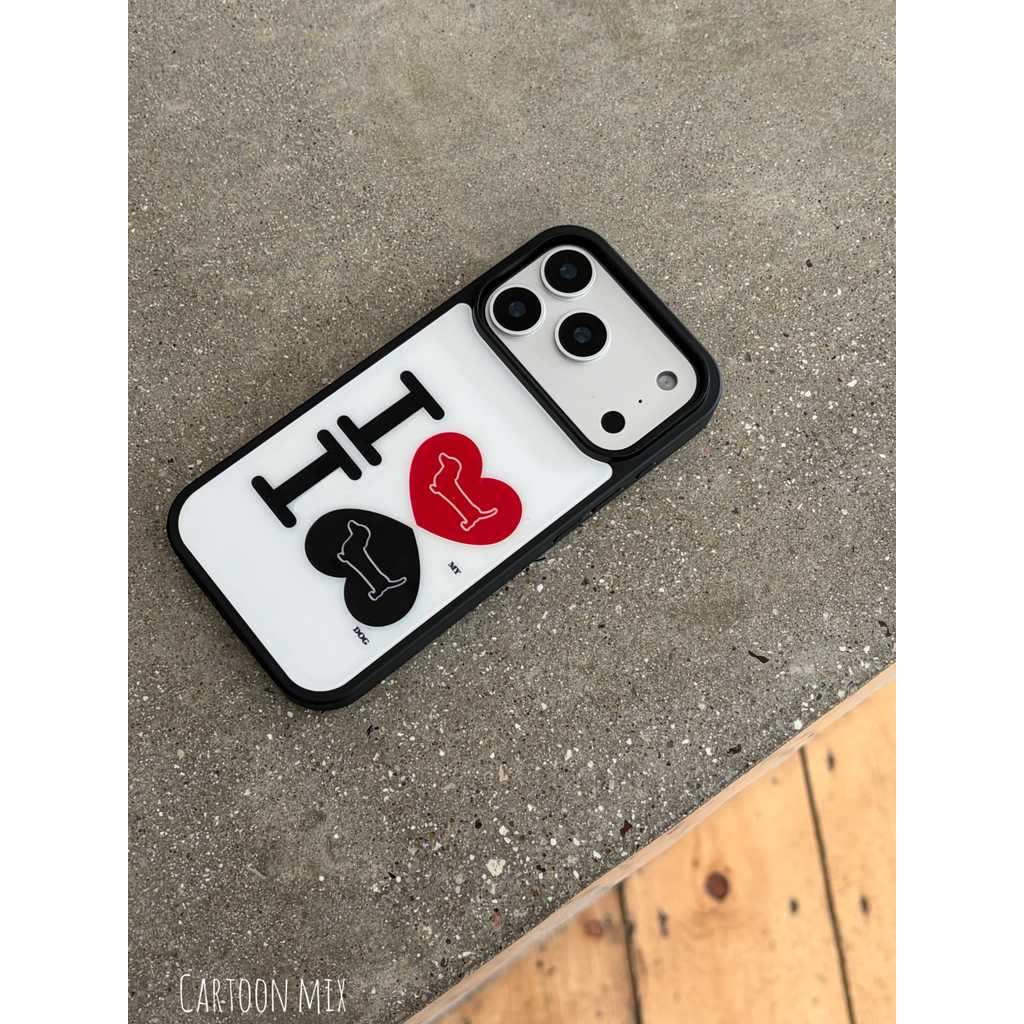 [ Mix] Double Love Dog White ins Niche เคสโทรศัพท์ดีไซน์ดั้งเดิม iphone กรอบสีดํา