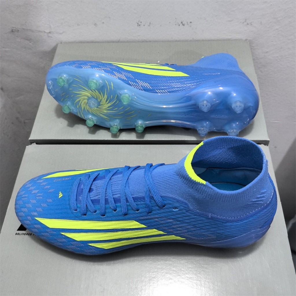 รองเท้าฟุตบอล F50 High Elite Messi สีน้ำเงินเหลืองสำหรับผู้ชาย ออกแบบเพื่อกันลื่นและคงทนต่อการสึกหรอ