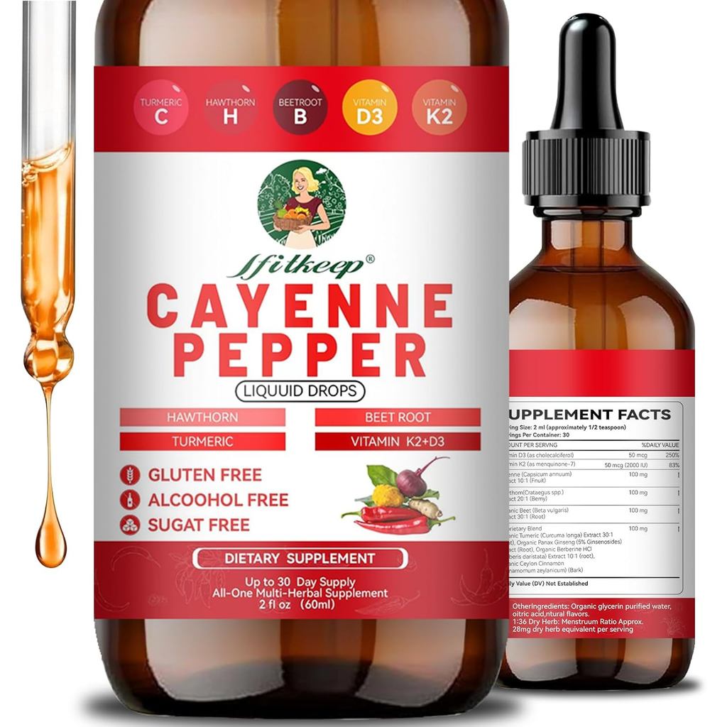 Cayenne Pepper Drops,ports Optimal Digestion และ Gut Health,60ml Cayenne Pepper Extract, สารสกัด Cap