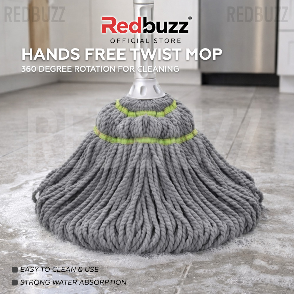 REDBUZZ แฮนด์ฟรี Twist Squeeze Mop Magic Mop ดึงและบีบทําความสะอาด Mop Lantai Easy Spin Mop Mop Lant