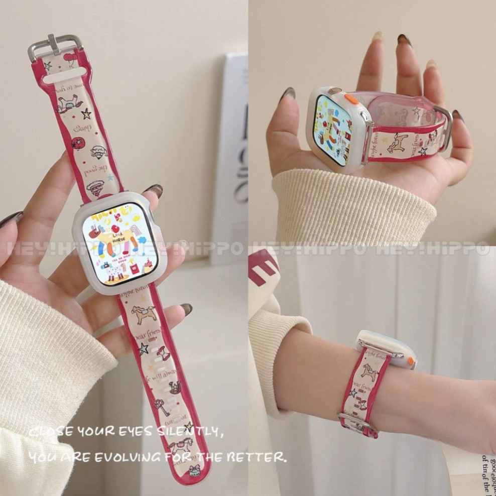 สายรัด TPU โพนี่น่ารักเหมาะสําหรับ iwatch11/10/9/8/7/6/5/4/3/2/1 สายการ์ตูนเหมาะสําหรับ iwatch49/46/45/44/42/41/40/38 มม.