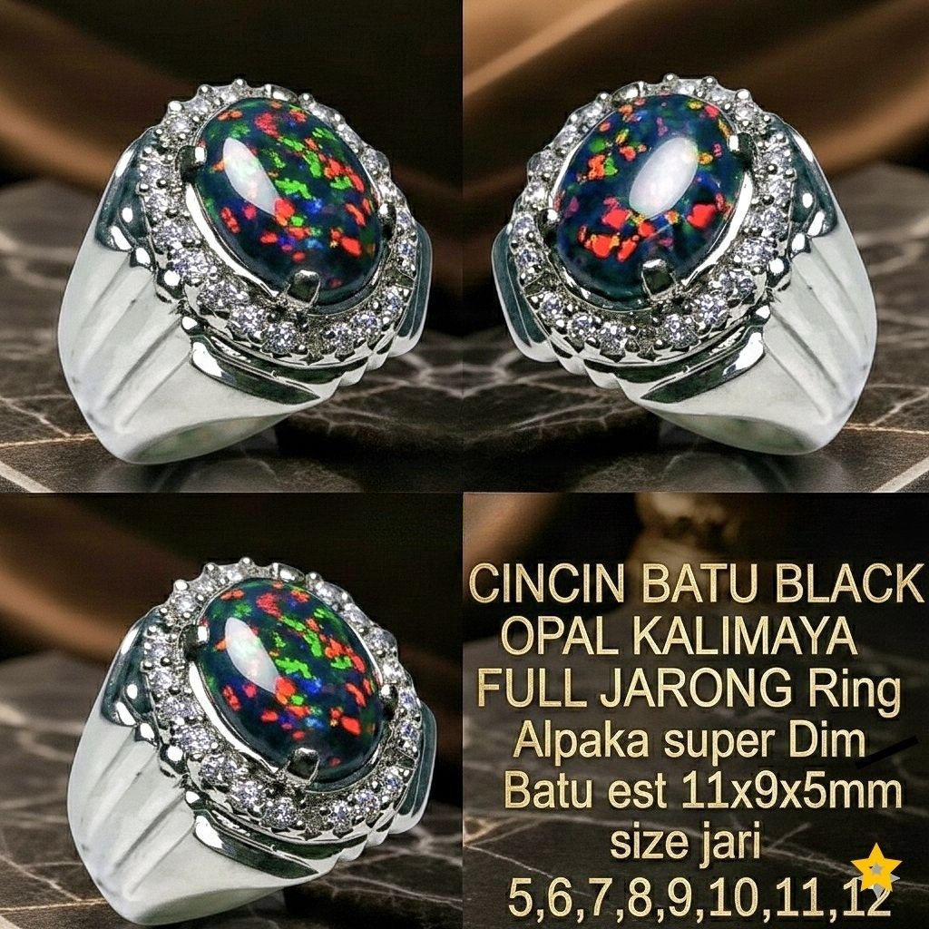 สีดํา OPAL KALIMAYA STONE RING FULL JARONG KERLAP