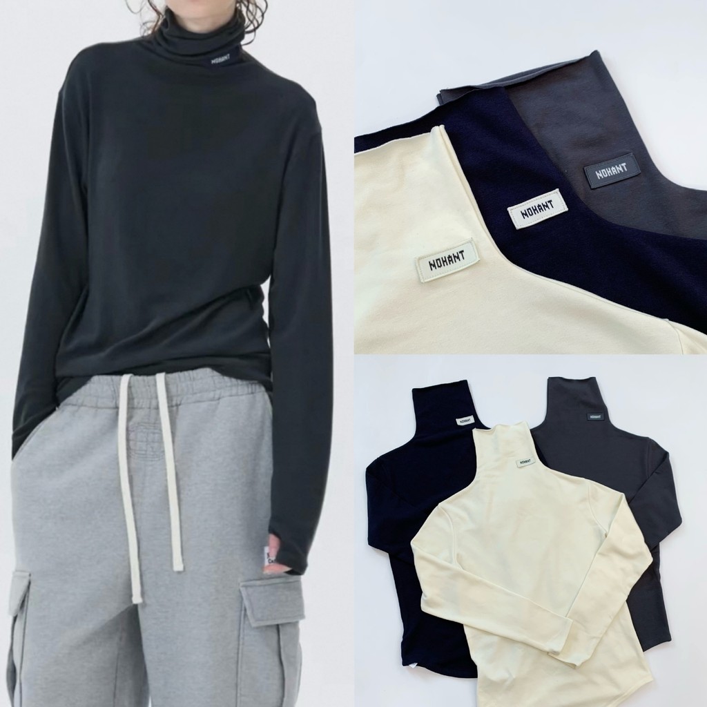 [SR-STUDIO] NOHANT 2025 เสื้อยืดแขนยาวคอกลมสำหรับฤดูหนาว สไตล์เรียบง่ายและนุ่มนวล