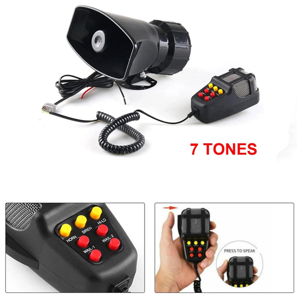 100W 12V 7 Sounds Car Truck Speaker Warning Alarm Police Fire Siren Horn Loud Sound 105db With MIC