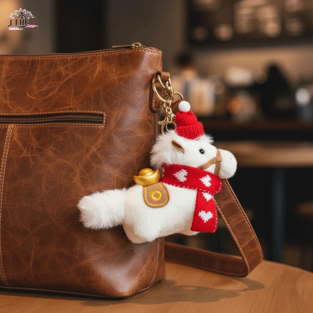 เจรีมี1ผ้าพันคอสีแดงจี้ม้าโพนี่,สร้างสรรค์มิ่งขวัญตุ๊กตาตุ๊กตาม้าพวงกุญแจ,น่ารักน่ารักนุ่มสไตล์จีนตุ๊กตาสัตว์พวงกุญแจปีมะ