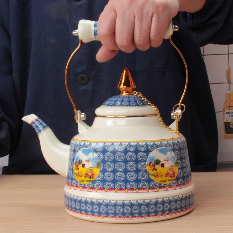 珐琅怀旧搪瓷壶烧水壶奶茶壶煮花茶夏熬壶电磁炉明通用12.22Enamel Nostalgic Enamel Pot Water Pot Milk Tea Pot Boil Tea Tea Pot Su