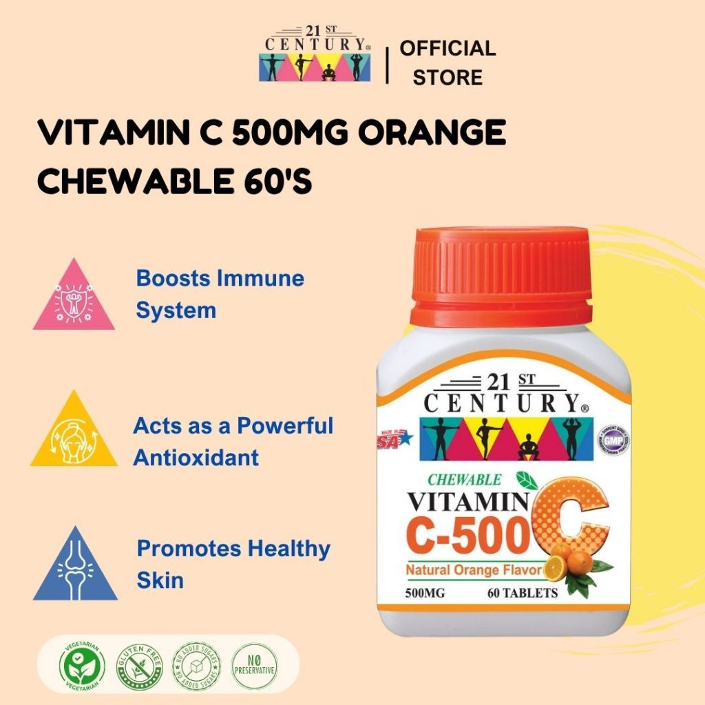 21st Century Vitamin C-500 Orange (เคี้ยวได้) (60 เม็ด)