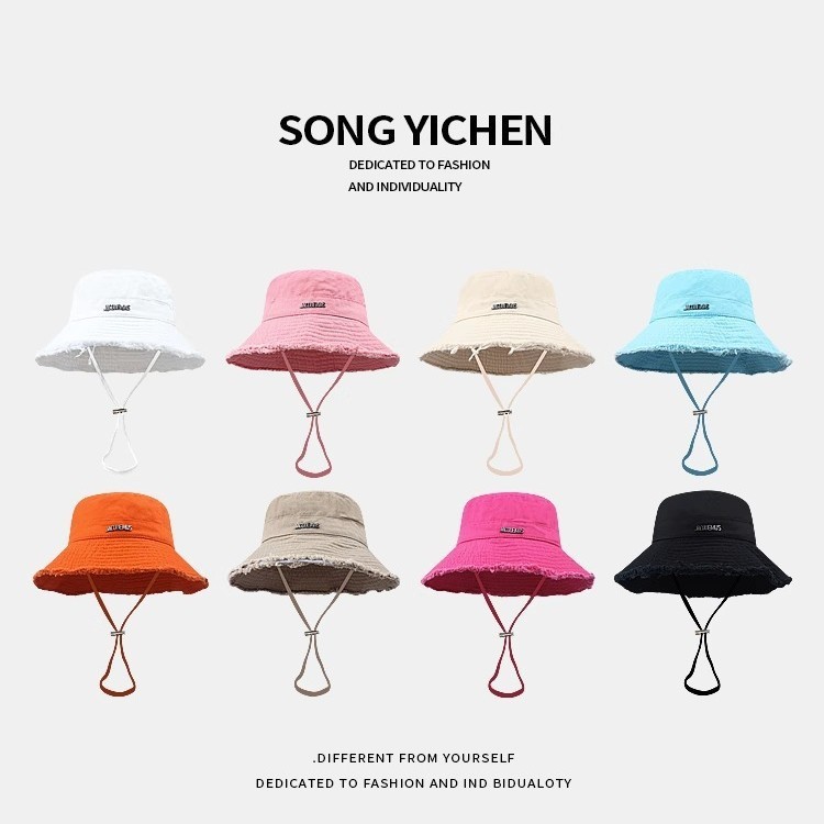 [Hyuna Same Style] JACQUEMUS Bucket Hat Female Washed Big Eaves Vacation Frayed Cowboy Sunscreen Hat Casual Frayed Sling Sunscreen Hat