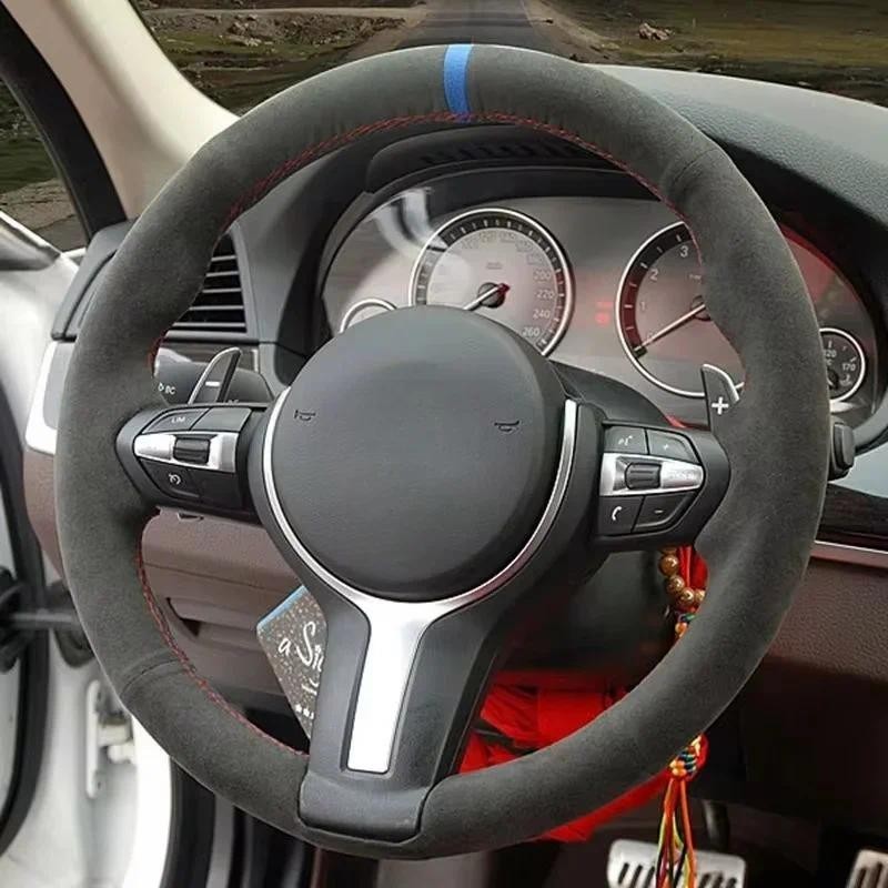 DIY หนังนิ่มสีดําพวงมาลัยรถสําหรับ BMW M F86 X6 M F33 F30 M F87 M2 F80 M3 F82 M4 M5 F12 F13 M6 F85 X