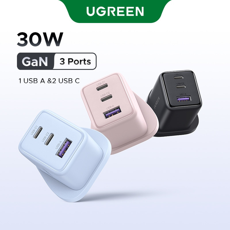 UGREEN NexodeUGREEN 30W/20W GaN Charger USB-C/USB-A 2/3 พอร์ต Charger Nexode GaN Fast Charger USB-C 