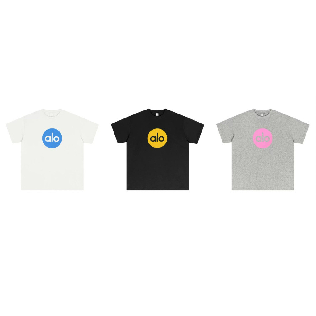 B0X9 AL0 Minimalist Casual Style Simple Basic Letter Small Label Print Summer Loose Round Neck Short